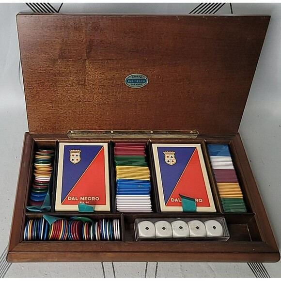 RARE Dal Negro Treviso - Playing Card Game Poker Set w/ Unique Enamel Top! - Picture 1 of 16